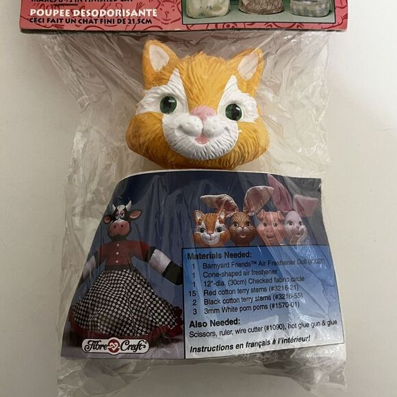 Fibre Craft Barnyard Friends #3029 Cat Air Freshener Doll Head 1995 NEW - Picture 3 of 7